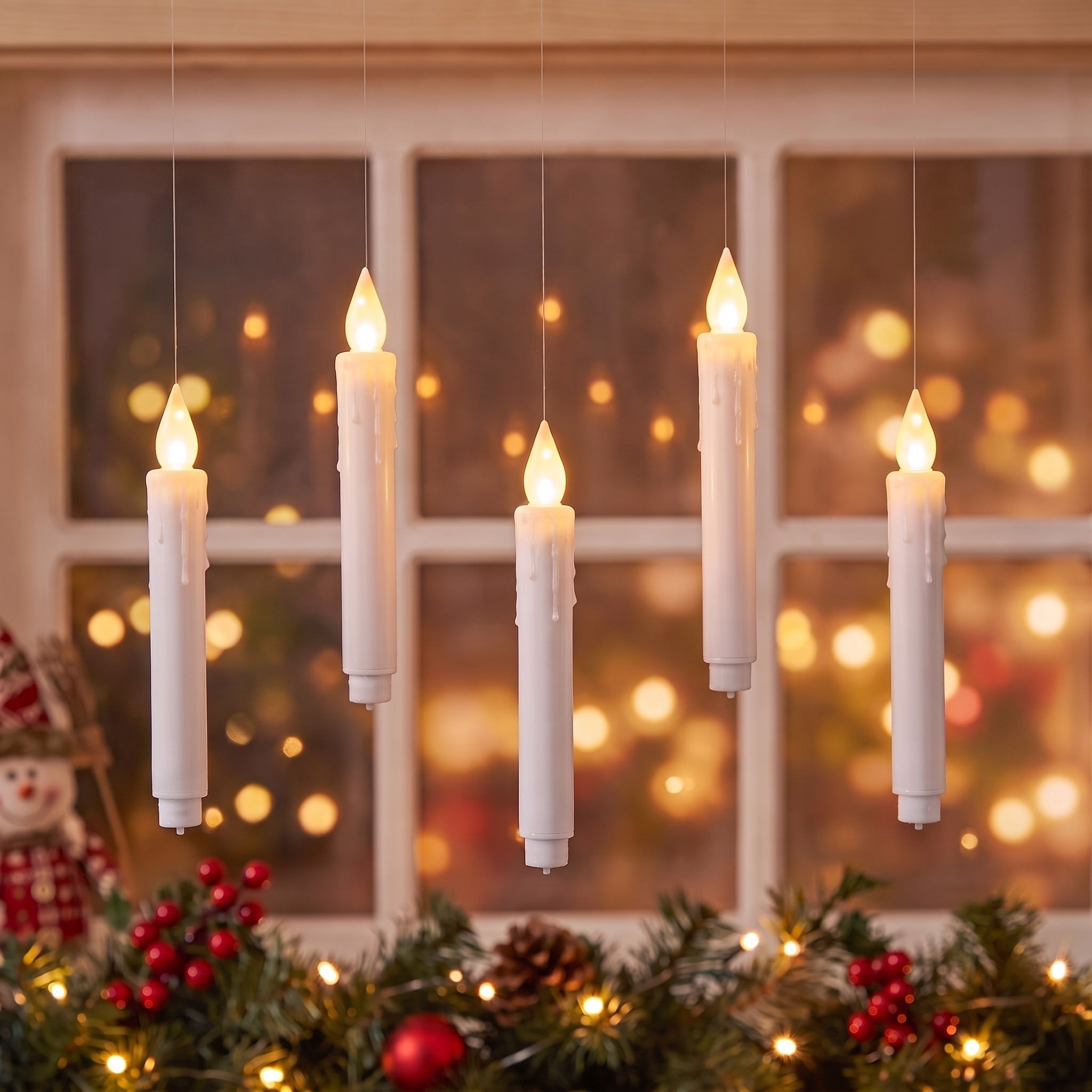 Indoor Battery-Operated LED Flameless Hanging Christmas Taper Candles, White, 7", 6 Count, by Holiday Time
