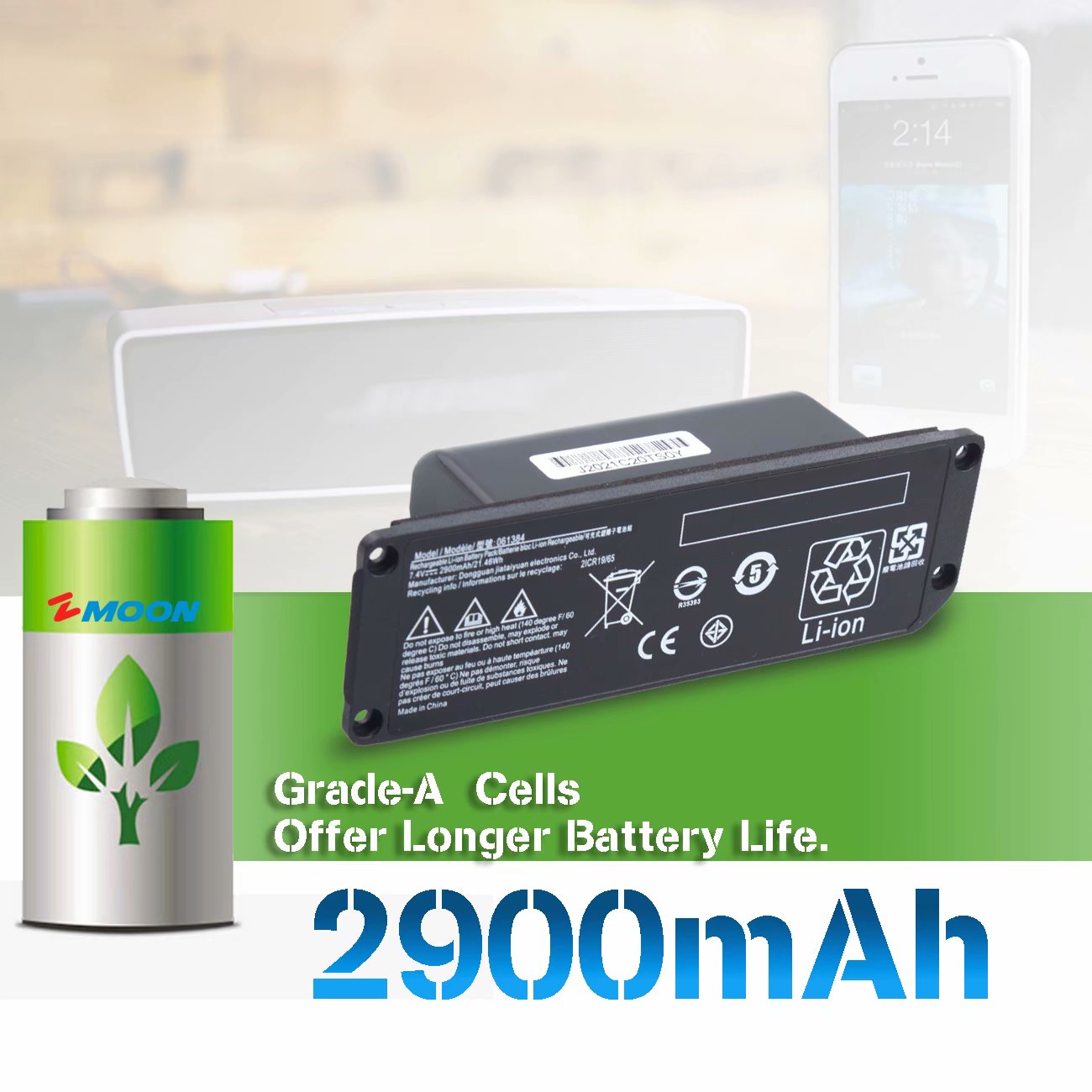 Zmoon 061384 061385 061386 063287 Battery for Boses SoundLink SoundLink Bluetooth Speaker Mini One (7.4V 21.46Wh 2900mAh) - image 2 of 9