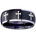 thumbnail image 2 of Tungsten Multiple Christian Cross 8mm Brushed Black 2 Tone Dome Polished Edges Men Ring, 2 of 2