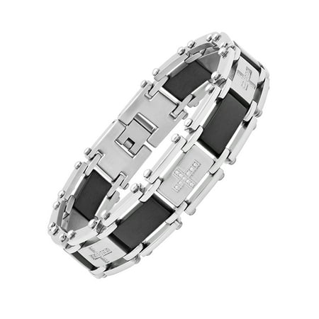 Mens Cubic Zirconia and Stainless Steel Link Bracelet