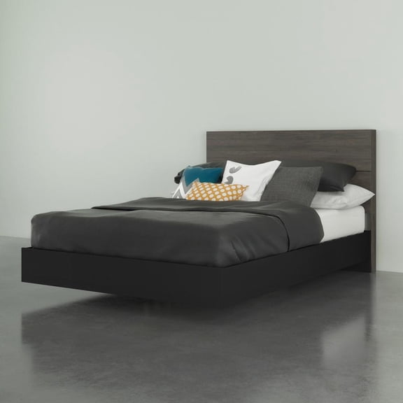 Nexera 2-Piece Bedset With Bed Frame And Headboard, Full|Bark Grey & Black