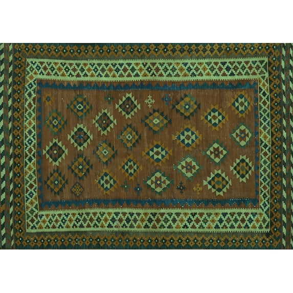 Ahgly Company Machine Washable Indoor Rectangle Oriental Turquoise Blue Traditional Area Rugs, 5' x 8'