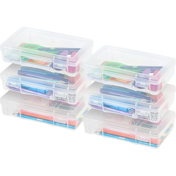 IRIS USA Pencil Case Box Storage Organizer for Beads, Pens, and Art Supplies, 6Pk, Clear