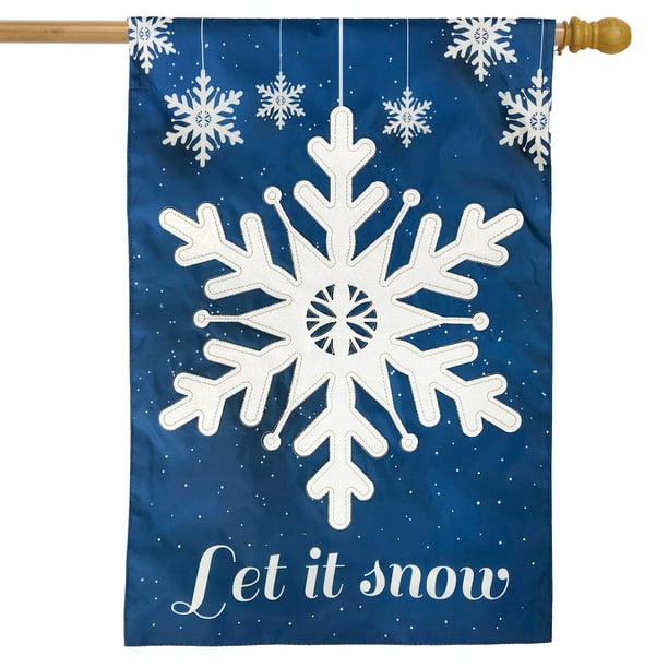 Let It Snow Snowflakes Applique House Flag Winter 28" x 40" Briarwood