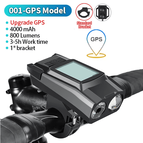 Bike Headlight GPS Speedometer & Horn 3-in-1, 800LM Rechargeable Bicycle Front Light With Electronic Horn, Wireless GPS Cycling Computer, IPX6 Waterproof For Mountain Road Cycling MTB Commuting