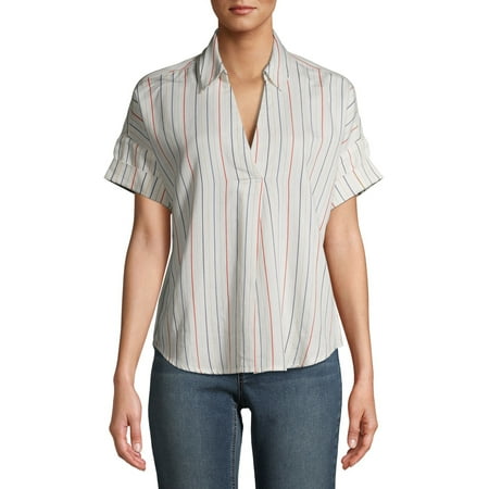 EV1 from Ellen DeGeneres Tropical Stripe Button Back Shirt Women’s