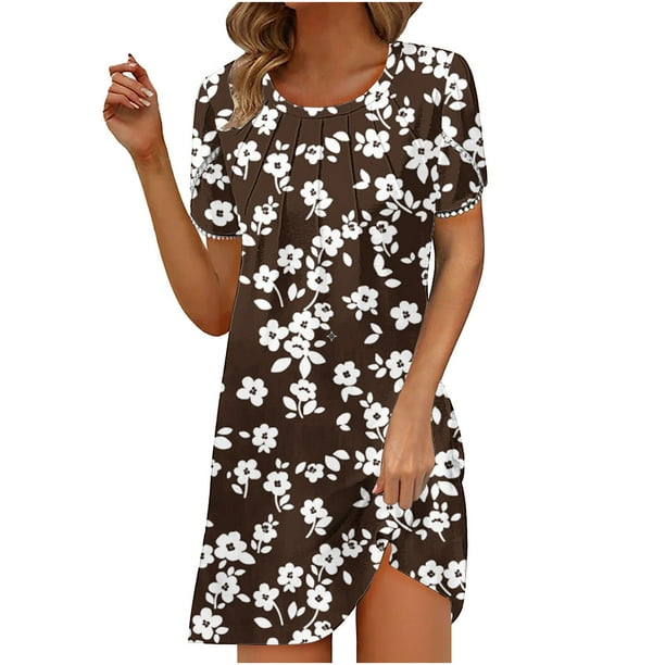 Vestido de Verano para las Mujeres Gradiente Impreso Cuello en V Manga Corta de la Longitud Del Tobillo Vestido, Vestido Corto de Verano