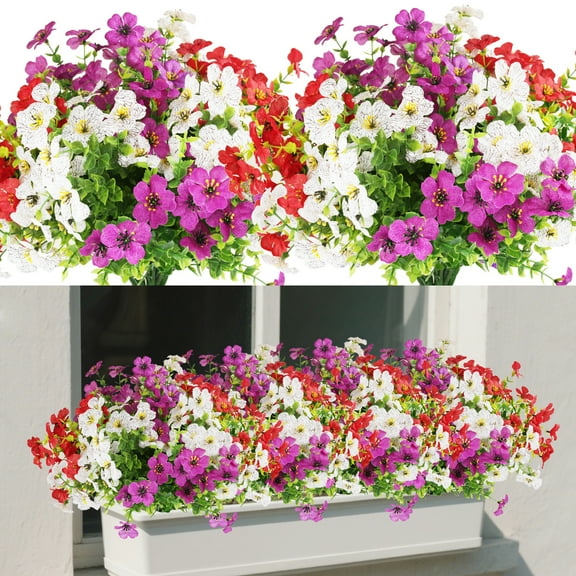 9 Bundles Artificial Flowers for Outdoor,No Fade Fake Plastic Flowers Faux Plants for Decoration Hanging Planters Indoor Outside Garden Porch Window Box Home Wedding Farmhouse