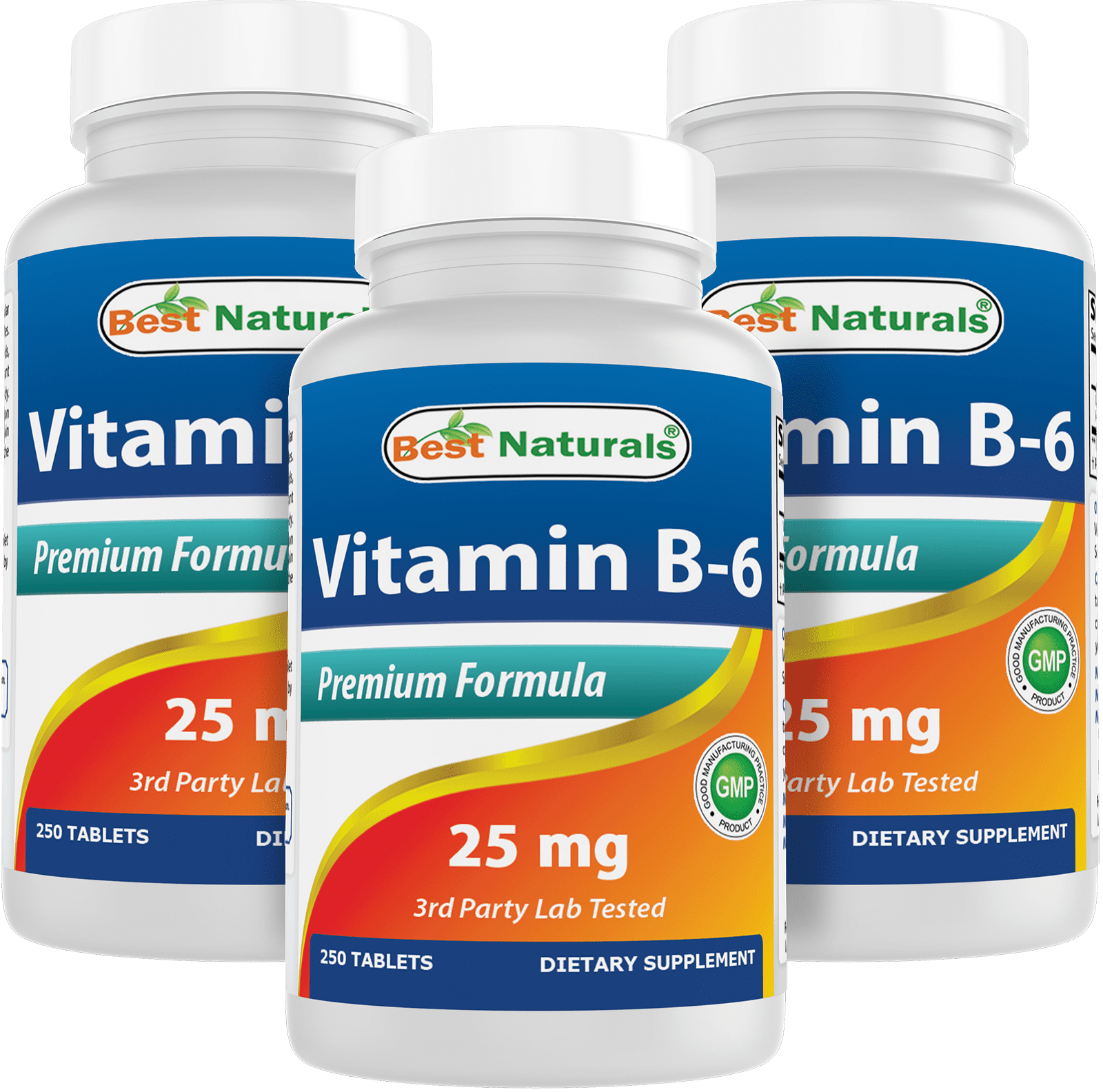 3 Pack Best Naturals Vitamin B6 25 mg 250 Tablets