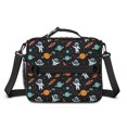 thumbnail image 2 of Astronaut and Planet Black Pattern Insulated Lunch Bag with Shoulder Strap and Bottle Holder,Bento School Lunch Bag Box,11x9.5x3.5 Inches, 2 of 5