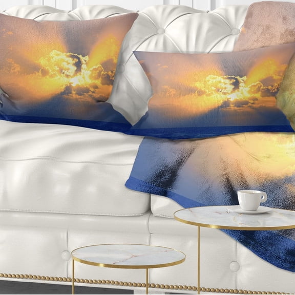 Designart Scenic Yellow Sunset in Ocean - Landscape Printed Throw Pillow - 12x20