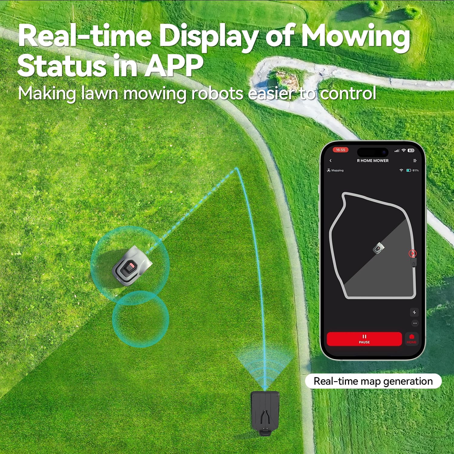 Redkey MGC1000 Robot Lawn Mower with 590ft Boundary Wire for 0.25 Acre (1/4 Acre), Auto Mapping & Recharge, 45% Climbing Automatic Robotic Lawn Mower, Precise Location & Breakpoint Detection