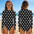 thumbnail image 2 of Swimsuit for Girls, Long Sleeve One Piece Rashguard, Solid Color Beach Vacation Swimsuit for Kids 2-13 Years, 2 of 7
