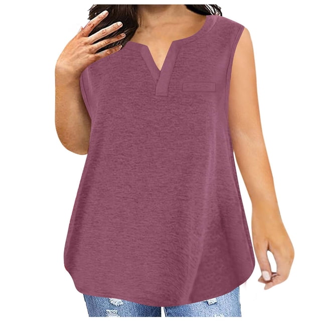 Puntoco Camiseta De Color Sólido Sin Mangas Con Cuello En V De Talla Grande De Verano Para Mujer Chaleco Casual top Chaleco Con Cuello En V Burdeos M, Regalo Para Mujer
