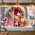 thumbnail image 5 of Pink Theme Christmas Banner Gingerbread Man Design Holiday Banner Christmas Wreath Decoration Bell Ornament Christmas Decoration Banner for Christmas Party Family Gathering Holiday Decoration, 5 of 9