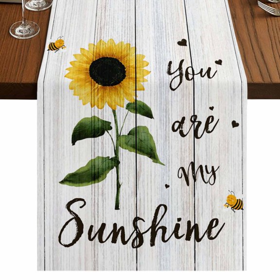 Table Runners 90 Inches Long Dress Scarves, Sunflowers Farmhouse Coffee/Dining/Kitchen Table Runner for Living Room, Farmhouse Retro Pastoral Floral Wooden Grain 13x90 Inch