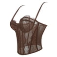 thumbnail image 5 of Conairie Women's Bustier Corset Top Lace Boned Solid Color Spaghetti Strap Fitted Mesh Bonded Party Going Out Cami Tops Coffee XS, 5 of 7