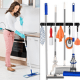 thumbnail image 3 of GYTF Black Mop and Broom Holder Wall Mount,4 Racks and 5 Hooks Broom Hanger Mop Organizer Storage,Tool Racks Stainless Steel Heavy Duty Utility Hooks for Home,Kitchen,Garden,Laundry,Garage, Closet, 3 of 7