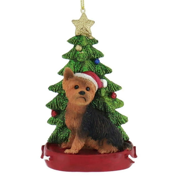 Kurt Adler C7954YO Yorkshire Terrier with Christmas Tree Ornament, 4.25-inch Height