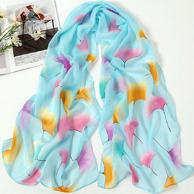 Nvzi Elegante bufanda cuadrada, nueva bufanda de gasa, moda de primavera, bufanda fina estampada, decoración, chal protector solar, 1 pieza (azul)