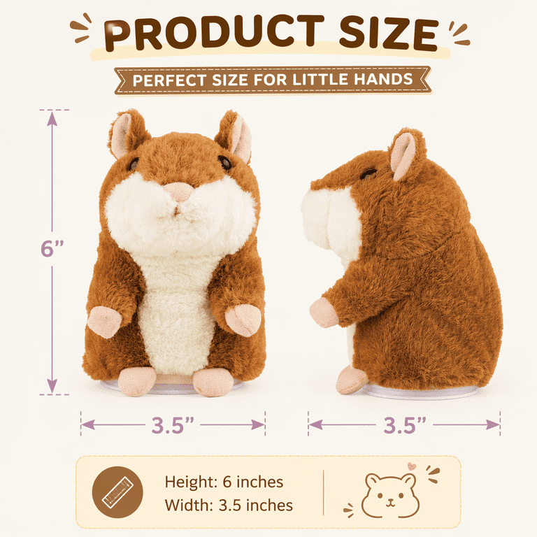 Hamster parlant – Jouet en peluche à répétition vocale, design de interactive parlante, système de relecture d'enregistrement sonore + corps en tissu doux, boîtier sécurisé pour module