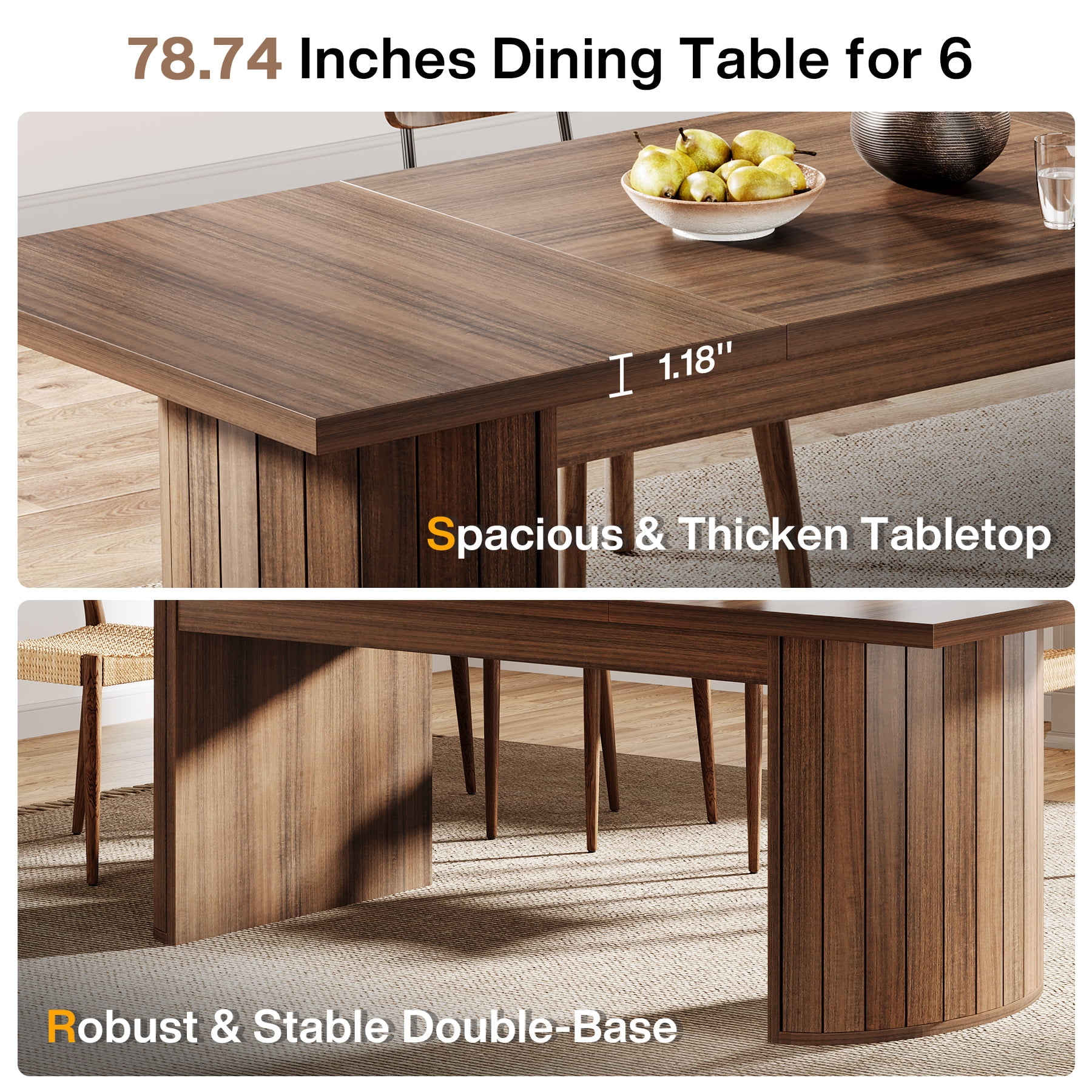Tribesigns 78.7" Extra Long Dining Table for 6-8 People, Farmhouse Kitchen Table for Dining Room, Living Room, Walnut