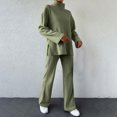 thumbnail image 4 of Two Piece Sets for Women Solid Color Loose And Fashionable Knitted High Neck Slit Top Pocket Pants Casual Set Suit, 4 of 8