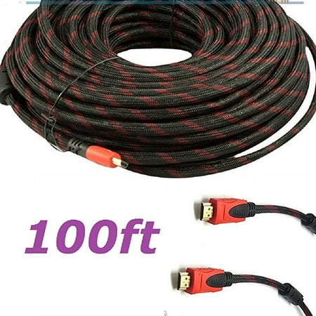 CableVantage PREMIUM HDMI CABLE 100FT For BLURAY 3D DVD PS4 Xbox OneHDTV XBOX LCD HD TV 1080P v1.4 High Speed Braided Nylon HDMI Cable Braided