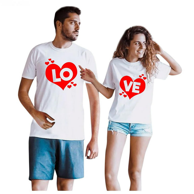 JGGSPWM Love - Lo Ve His and Hers Heart Print Tshirts Gifts Couple Outfits  Set Matching Shirts for Couples Clothes Valentine Set T-shirt for Him and  Her Personalized Suit White XL 