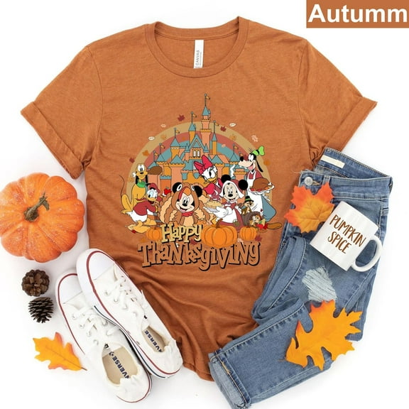 Retro Disney Thanksgiving Shirt, Mickey And Friends Fall Tee, Wdw Magic Kingdom, Fall Vibes, Thanksgiving Matching Family, Thankful Gifts, S-5XL Shirt
