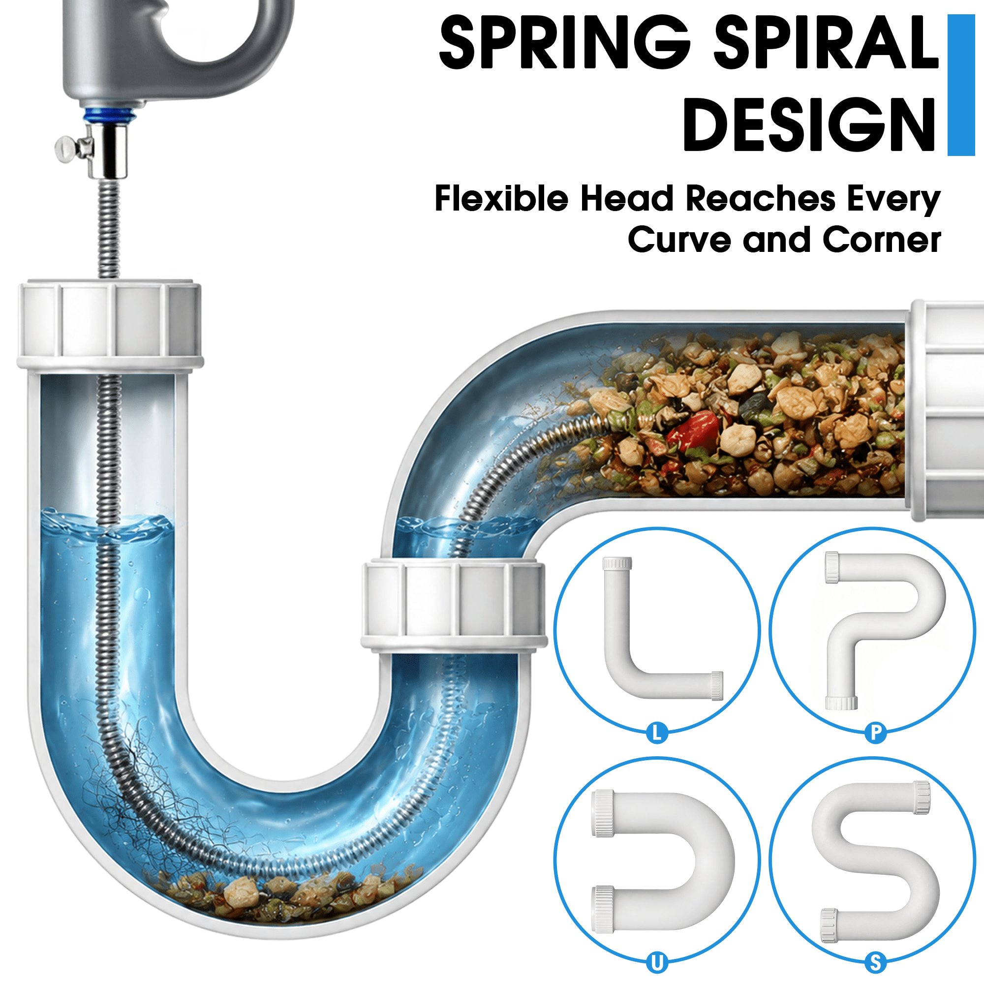 GARITIN 16 Ft Plumbing Snake Drain Auger for unclogging drains, Flexible Steel Drain Clog Remover, Reusable Sink Snake for Kitchen Sink, Bathtub, Bathroom & Floor Drains
