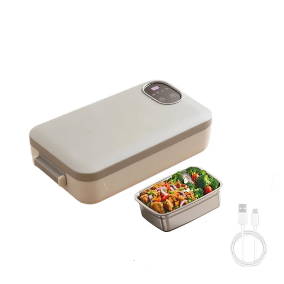 Portable Electric Lunch Box with Self-Heating, 1Pc 1L Rechargeable Cordless Self-Heating Food Container for Work Office Car Travel & Picnic (Gray&Pink)