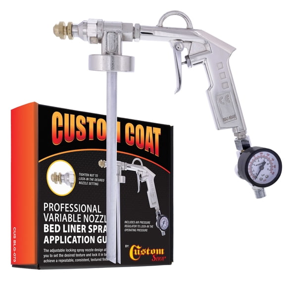 Custom Coat Professional Variable Nozzle Bed Liner Spray Application Gun with Regulator - Compatible with 1 Liter U-Pol Raptor and Gravitex Plus Bottles - For Truck Bedliner Protective Texture Coating