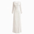 thumbnail image 7 of Shihyeh Women's Elegant Pleated Long Sleeve Flowy Evening Dress, Solid Color Chic Gown, Soft Stretchy Party Dress, 7 of 7