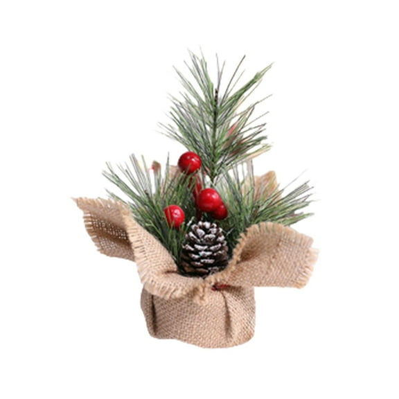 Christmas Tree 7.48inch Artificial Christmas Trees Mini Christmas Trees Artificial Table Top Little Xmas Decorations with Holiday Ball Ornaments Red Berry Pinecone for Home Party Xmas Decor