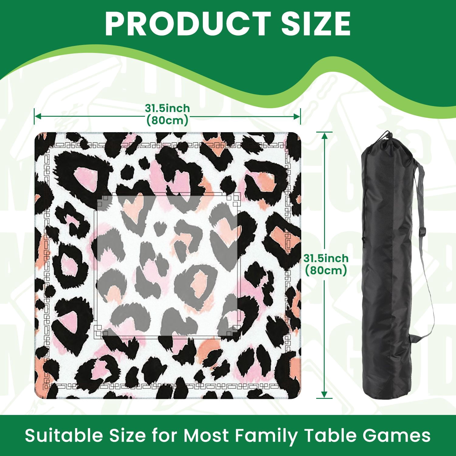 Mahjong Mat 31.5" x 31.5" Leopard seamless heart design Non-Slip Noise Reduction American Mahjong Tiles Table Cover for Dominoes Poker Card Board Games Gift
