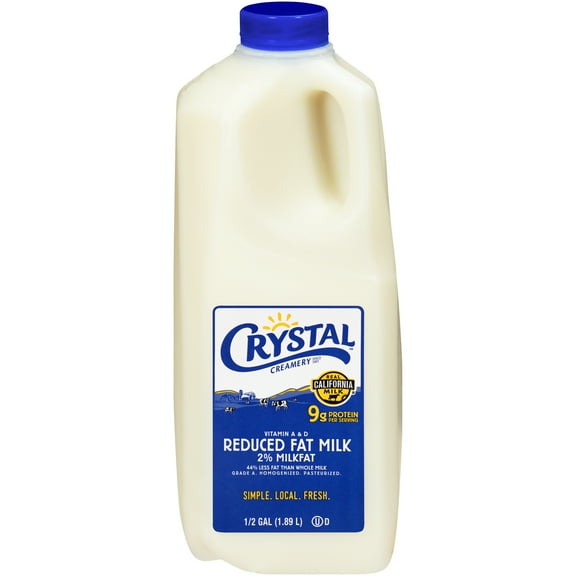 Crystal Creamery, Real California Milk, 2% Reduced Fat Milk, Gluten Free, Plastic Jug, 64 fl oz