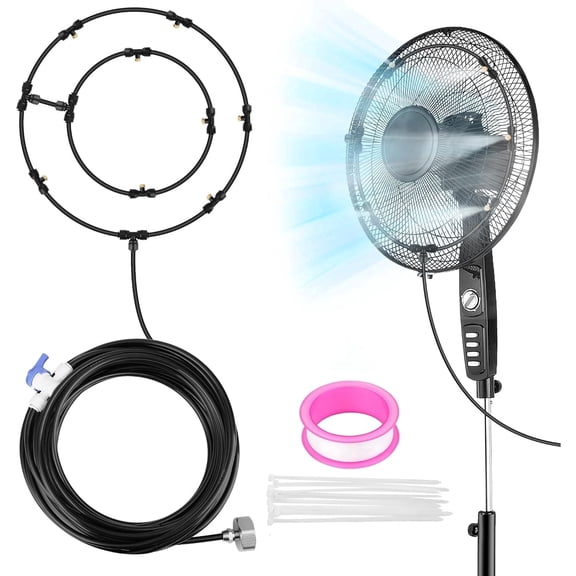 Fan Misting Kit, Outdoor Double-loop Misting Cooling System with 8 Mist Nozzles Misters and 26.2 Ft Misting Line, Water Misters for Outside Patio, Garden, Greenhouse (Black)