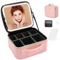 thumbnail image 1 of Bolsa de maquillaje de viaje ZhenGuiru con espejo LED impermeable rosa, 1 of 6
