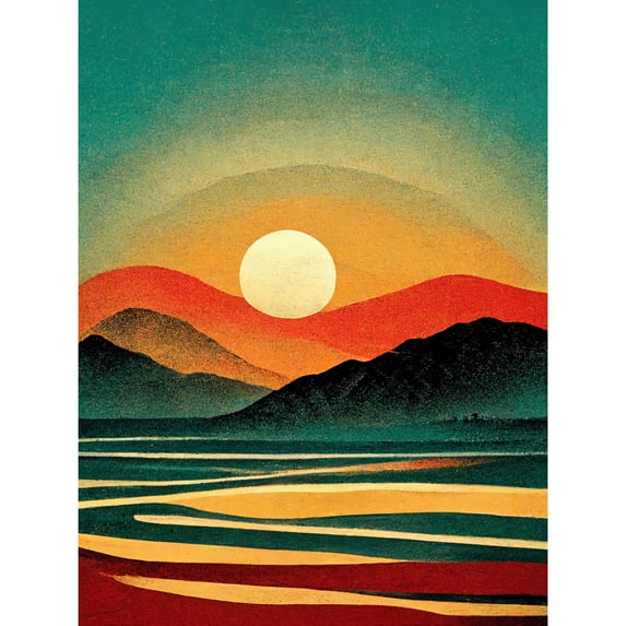 Retro California Sunset Colour Blocking Mid Century Boho Print Large Wall Art Poster Print Thick Paper 18X24 Inch
