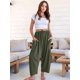 thumbnail image 4 of Pantalones Palazzo Harem Informales Holgados con Cordón para Mujer, para Verano, Playa, Viajes, Vacaciones, con Bolsillos. Verde M, 4 of 6