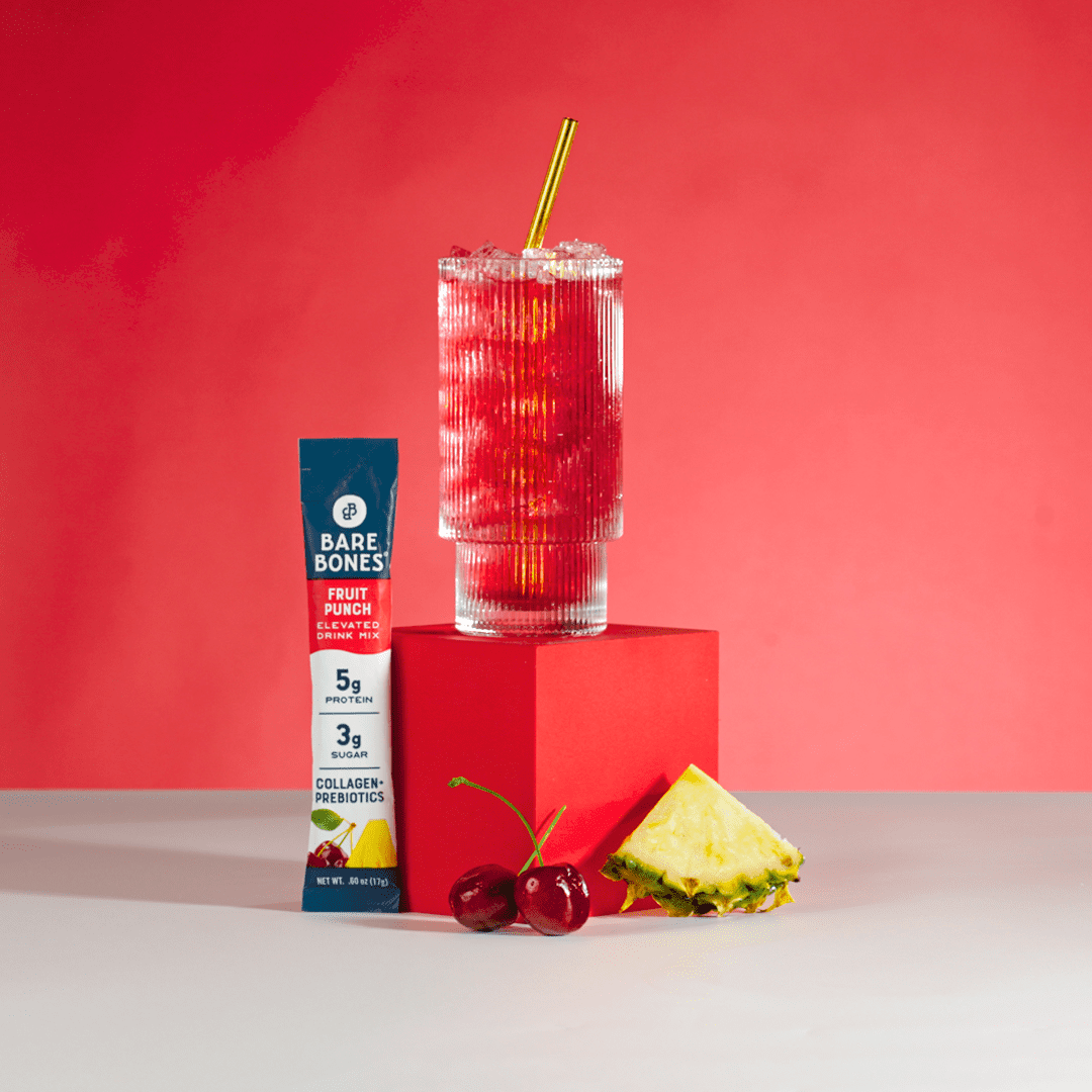 Bare Bones Elevated Drink Mix Fruit Punch  - 5g Collagen/Protein - 2 packs of 6