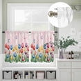 thumbnail image 5 of Kitchen Window Curtains Valance and Tier Set, Watercolor Flowers Tulips Butterflies Rod Pocket Tier Curtain Valance Set, Geometric Striped Light Filtering Cafe Curtains for Bedroom Living Room, 5 of 9