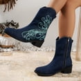 thumbnail image 2 of NECHOLOGY Botas Mujer Adulto Femenino Zapatos Botines para mujer Botas de mezclilla para mujer Botas de tobillo estampadas de moda Botas de mujer de tacón bajo grueso (Blue, 8), 2 of 7