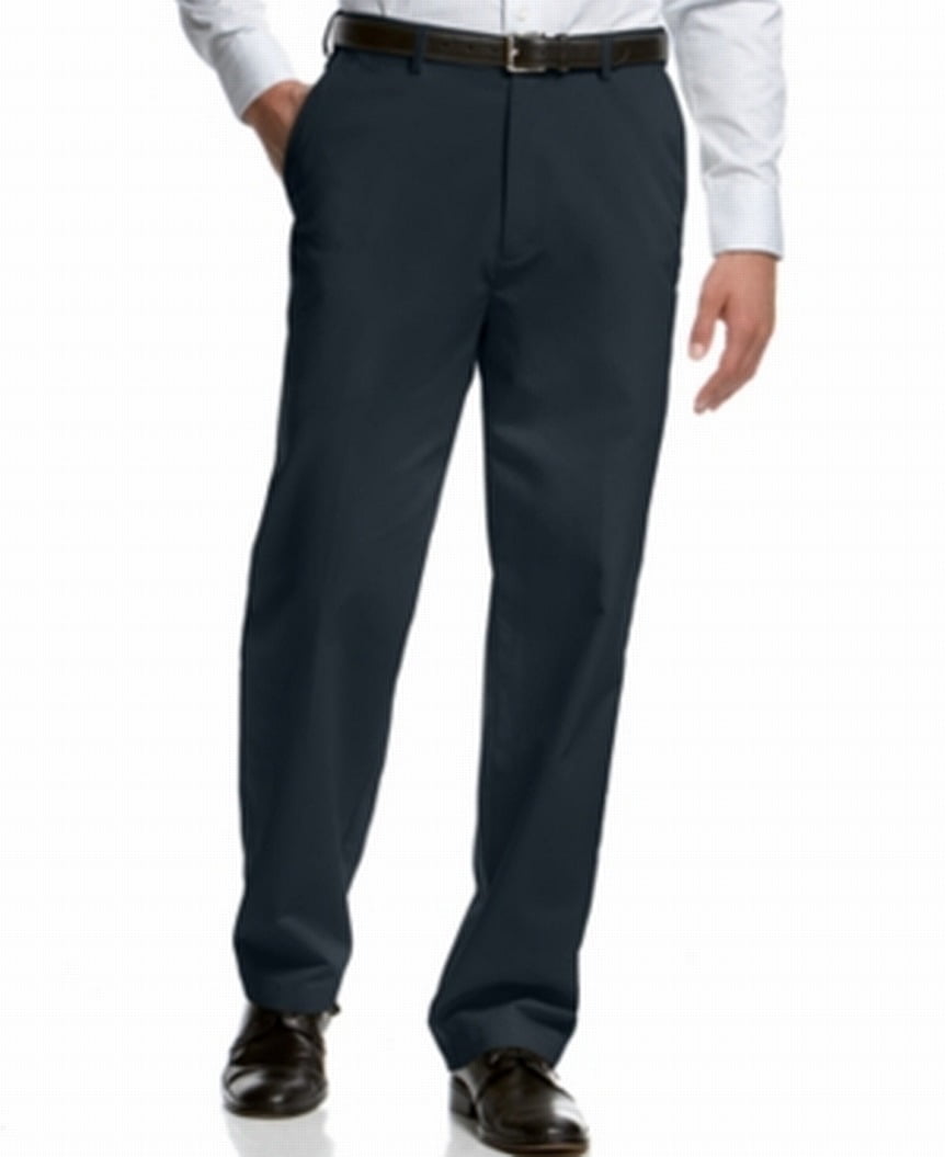 Haggar Navy Mens 36X32 ClassicFit Flat Front Dress Pants