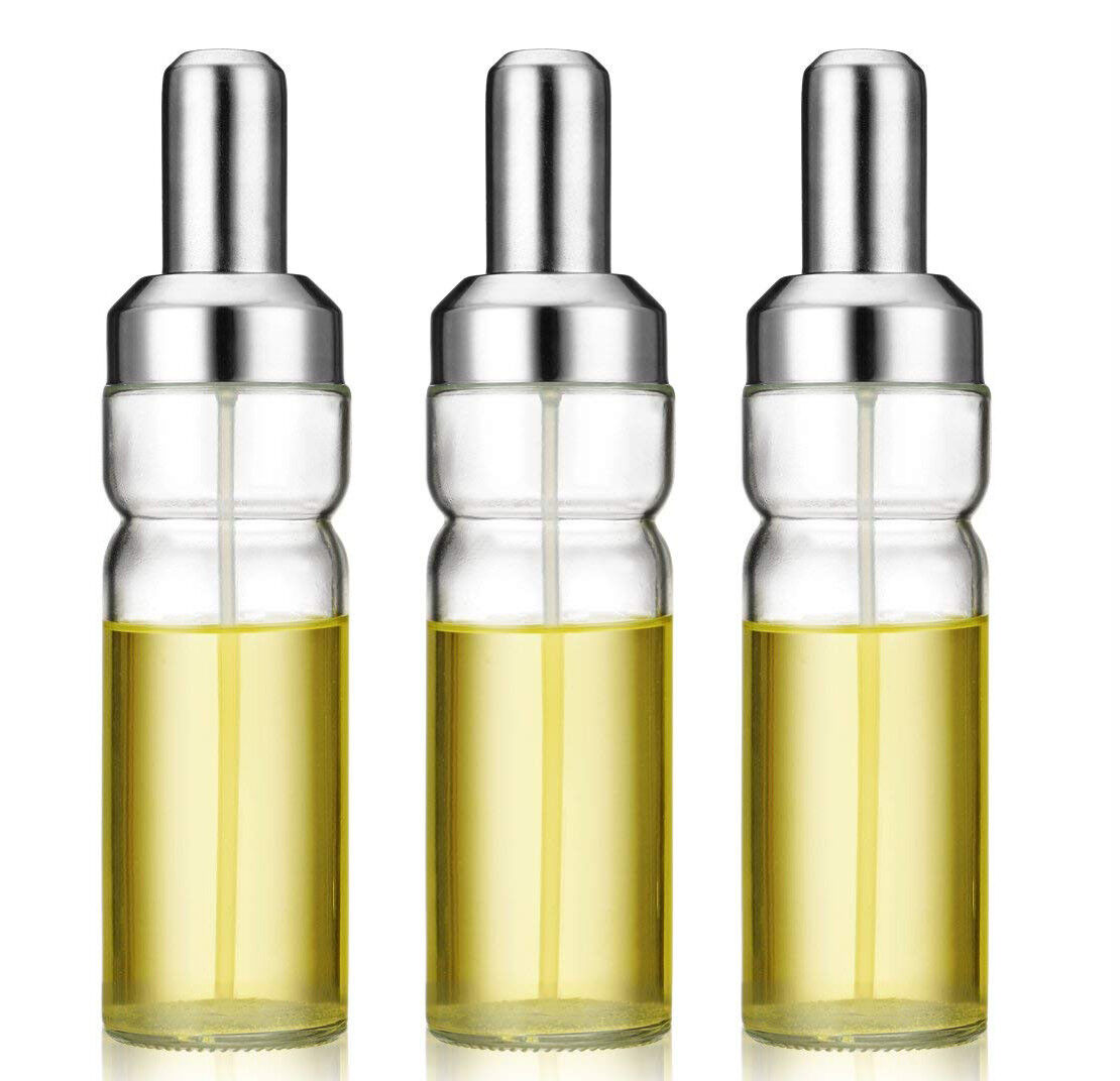 Lot of 3 Olive Oil Sprayer Misting Bottle Glass Stainless Steel Mister