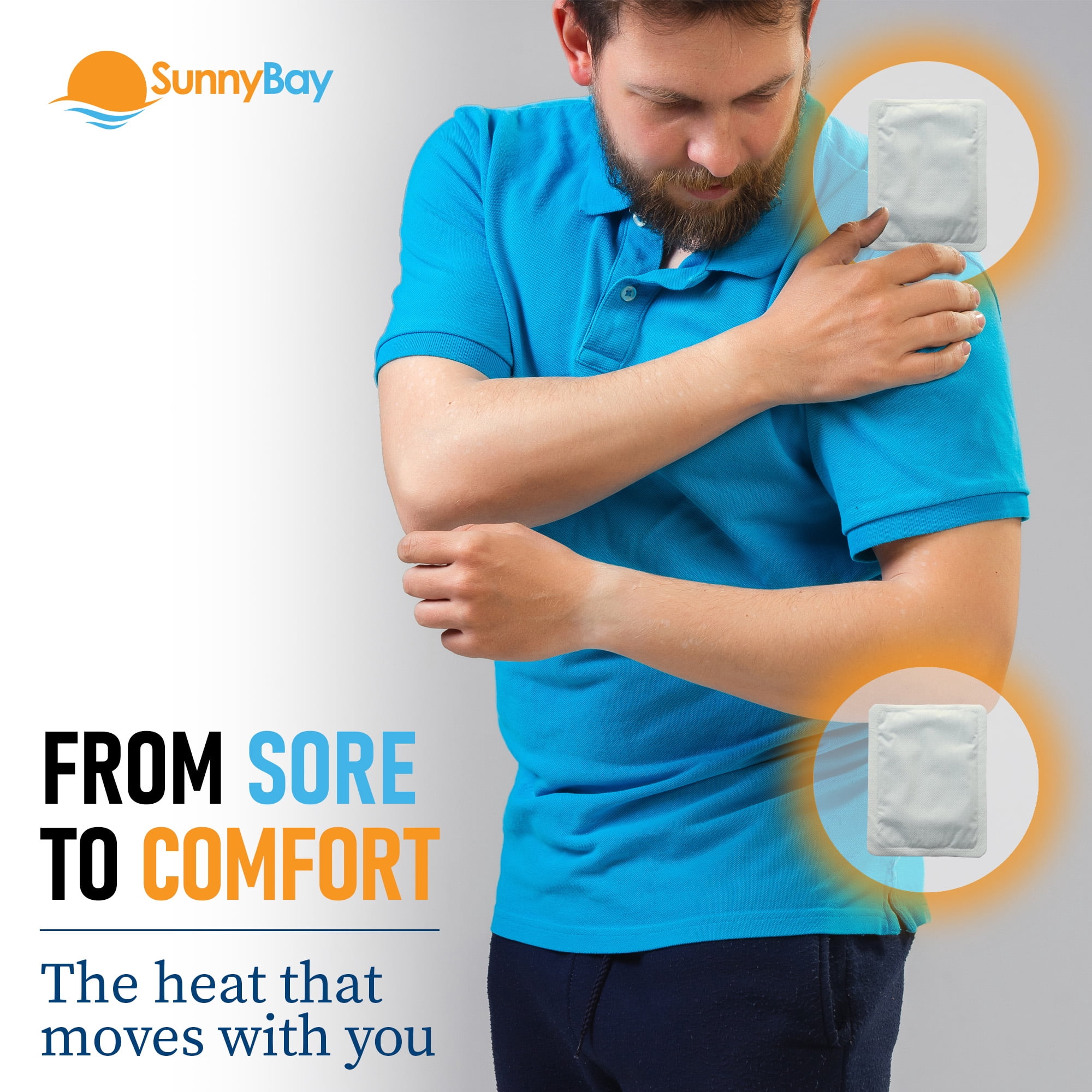 SunnyBay Adhesive Heat Patches for Neck, Knee, and Upper or Lower Back, Air-Activated Heat Pads for Menstrual Cramps, Stiffness, Sprains, and More, Stick to Clothing, 5x3 inches, 30 Count