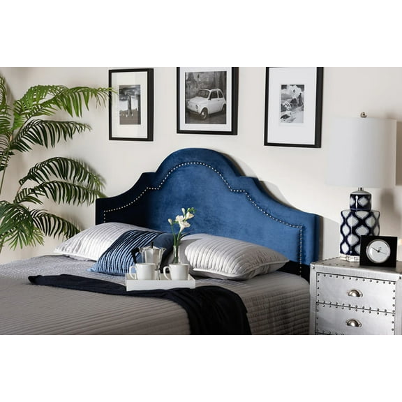 Baxton Studio Rita Modern and Contemporary Navy Blue Velvet Fabric Upholstered King Size Headboard