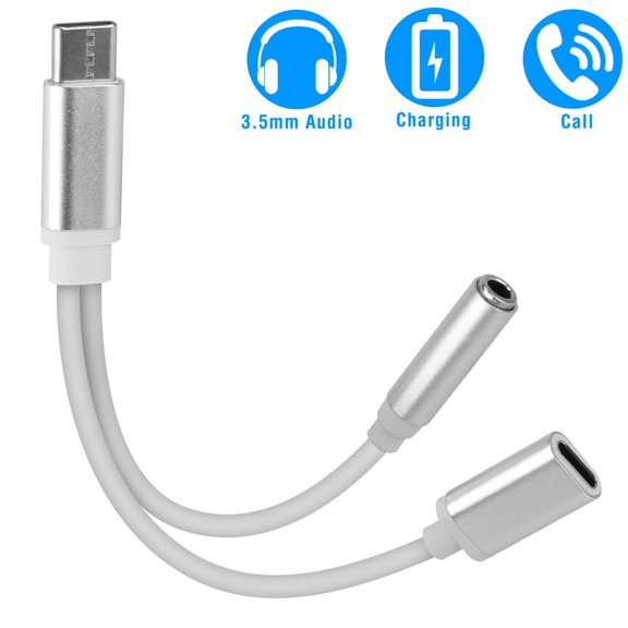 USB Type C to 3.5mm Headphone and Charger Adapter, iMounTEK 2-in-1 USB C to Aux Audio Jack Hi-Res DAC Compatible with Type-C Mobile Phone Models, Tablets, PC (Silver)