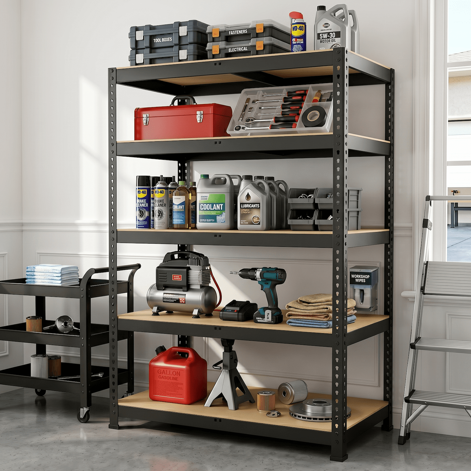 Xiweot Heavy Duty Garage Shelves, 5-Tier Metal Storage Shelves with Adjustable Steel Rack, 60"H Freestanding Storage Rack 2000 LBS Industrial Shelving Unit for Basement, Warehouse, Workshop, Pantry